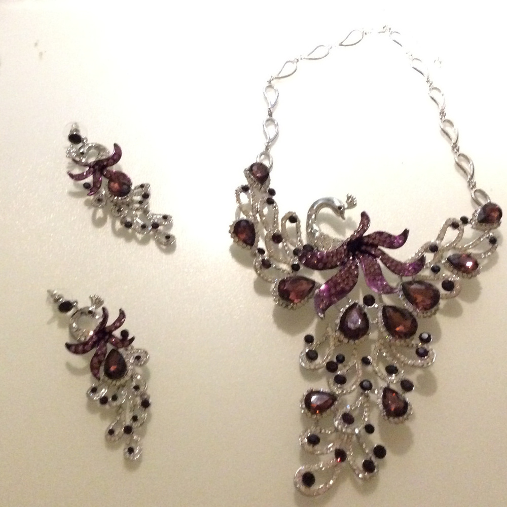 Peacock Rhinestone Necklace & Earring Set